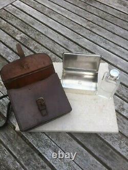 James Dixon Combination Hunting Flask and Silver Plated Sandwich Tin in Leather