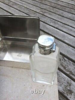 James Dixon Combination Hunting Flask and Silver Plated Sandwich Tin in Leather