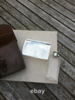 James Dixon Combination Hunting Flask and Silver Plated Sandwich Tin in Leather