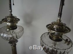 James Hinks & Sons Victorian Silver-Plate Oil Lamps with Glass Fonts