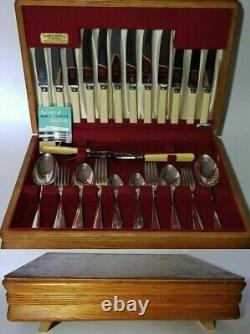 James Ryals Silver Plated Resin Faux Bone Canteen Of Cutlery Retro Teak Case