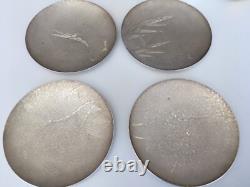 Japanese JUNGIN 1868-1912 Pure Silver Hand Hammered sterling plates Meiji signed