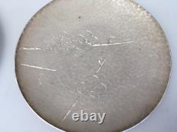 Japanese JUNGIN 1868-1912 Pure Silver Hand Hammered sterling plates Meiji signed