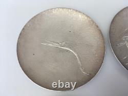 Japanese JUNGIN 1868-1912 Pure Silver Hand Hammered sterling plates Meiji signed