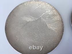Japanese JUNGIN 1868-1912 Pure Silver Hand Hammered sterling plates Meiji signed