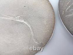 Japanese JUNGIN 1868-1912 Pure Silver Hand Hammered sterling plates Meiji signed