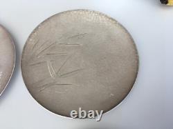 Japanese JUNGIN 1868-1912 Pure Silver Hand Hammered sterling plates Meiji signed