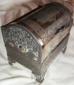 Jewelry Box Victorian Mechanical Meriden Company 1878 Silver Plated