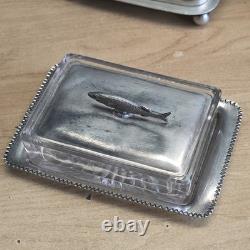 Job Lot 3 Vintage Silver Plated Glass Sardine Dishes & EP Fish Serving Fork
