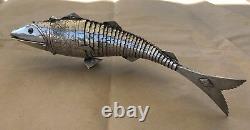 Judaica Large Besamim Silver Plated Fish Garnet Eyes Spicebox 35.5 cm 465 Grams