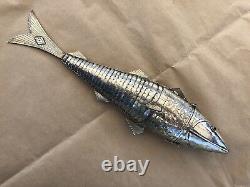 Judaica Large Besamim Silver Plated Fish Garnet Eyes Spicebox 35.5 cm 465 Grams