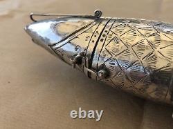 Judaica Large Besamim Silver Plated Fish Garnet Eyes Spicebox 35.5 cm 465 Grams