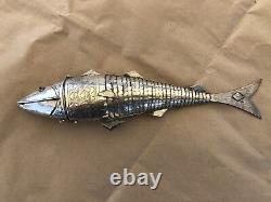 Judaica Large Besamim Silver Plated Fish Garnet Eyes Spicebox 35.5 cm 465 Grams