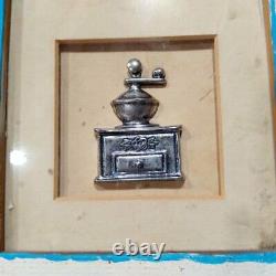Judaica Painting Vintage Plated Silver Teapot Coffee Grinder Display Frame Wood