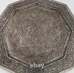 KASHMIR INDIAN ANTIQUE SILVER PLATED DISH / TRAY 19TH CENTURY Islamic Art