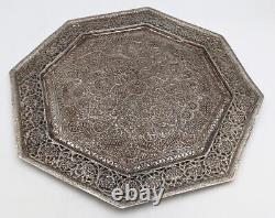 KASHMIR INDIAN ANTIQUE SILVER PLATED DISH / TRAY 19TH CENTURY Islamic Art