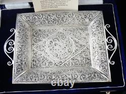 Kanmnagar Silver Filagree Two Handled Tray in Original Case, 20th Century Indian