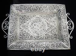 Kanmnagar Silver Filagree Two Handled Tray in Original Case, 20th Century Indian