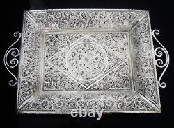 Kanmnagar Silver Filagree Two Handled Tray in Original Case, 20th Century Indian