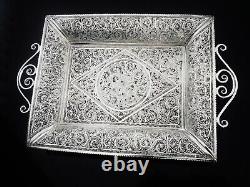Kanmnagar Silver Filagree Two Handled Tray in Original Case, 20th Century Indian