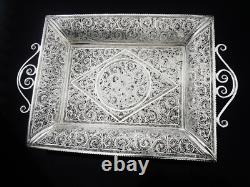 Kanmnagar Silver Filagree Two Handled Tray in Original Case, 20th Century Indian