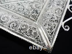 Kanmnagar Silver Filagree Two Handled Tray in Original Case, 20th Century Indian