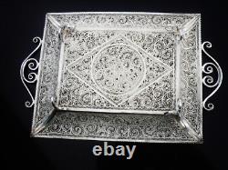 Kanmnagar Silver Filagree Two Handled Tray in Original Case, 20th Century Indian