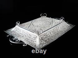 Kanmnagar Silver Filagree Two Handled Tray in Original Case, 20th Century Indian