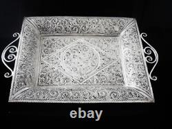 Kanmnagar Silver Filagree Two Handled Tray in Original Case, 20th Century Indian