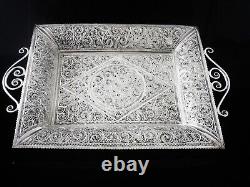 Kanmnagar Silver Filagree Two Handled Tray in Original Case, 20th Century Indian