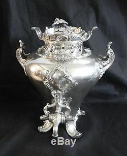 LARGE vintage silver plate hot water urn with decorative finial