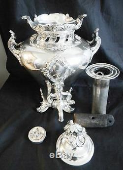 LARGE vintage silver plate hot water urn with decorative finial