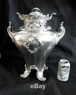 LARGE vintage silver plate hot water urn with decorative finial