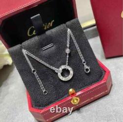 LOVE Necklace White Gold Plated, LOVE Pendant 16MM with 2 DIAMOND & Original Box