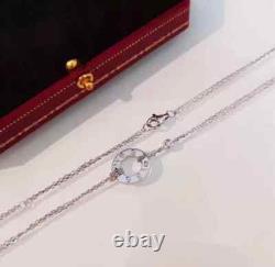 LOVE Necklace White Gold Plated, LOVE Pendant 16MM with 2 DIAMOND & Original Box
