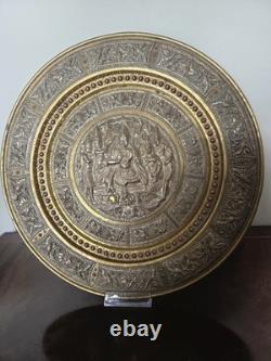 Large 13 Antique 19thC Indian Tanjore Plate Silver & Copper Swami Repoussé