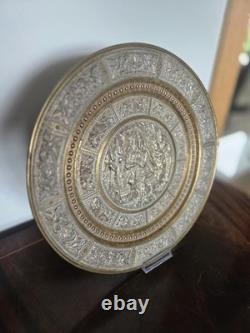 Large 13 Antique 19thC Indian Tanjore Plate Silver & Copper Swami Repoussé