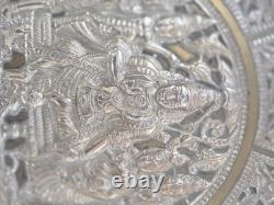 Large 13 Antique 19thC Indian Tanjore Plate Silver & Copper Swami Repoussé