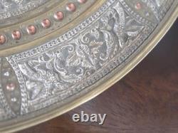 Large 13 Antique 19thC Indian Tanjore Plate Silver & Copper Swami Repoussé