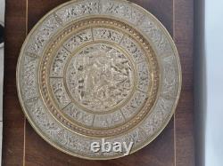 Large 13 Antique 19thC Indian Tanjore Plate Silver & Copper Swami Repoussé