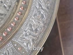 Large 13 Antique 19thC Indian Tanjore Plate Silver & Copper Swami Repoussé