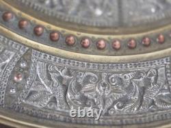 Large 13 Antique 19thC Indian Tanjore Plate Silver & Copper Swami Repoussé