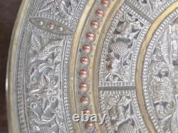 Large 13 Antique 19thC Indian Tanjore Plate Silver & Copper Swami Repoussé