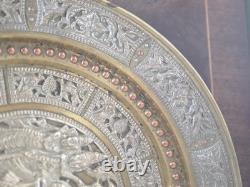 Large 13 Antique 19thC Indian Tanjore Plate Silver & Copper Swami Repoussé