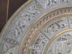 Large 13 Antique 19thC Indian Tanjore Plate Silver & Copper Swami Repoussé