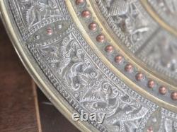 Large 13 Antique 19thC Indian Tanjore Plate Silver & Copper Swami Repoussé