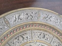 Large 13 Antique 19thC Indian Tanjore Plate Silver & Copper Swami Repoussé