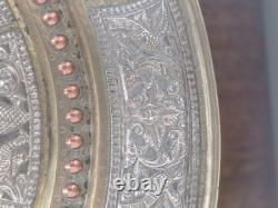 Large 13 Antique 19thC Indian Tanjore Plate Silver & Copper Swami Repoussé