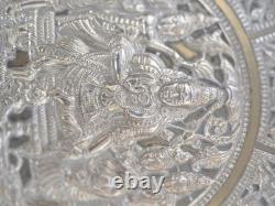 Large 13 Antique 19thC Indian Tanjore Plate Silver & Copper Swami Repoussé