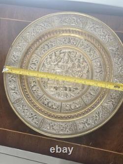 Large 13 Antique 19thC Indian Tanjore Plate Silver & Copper Swami Repoussé